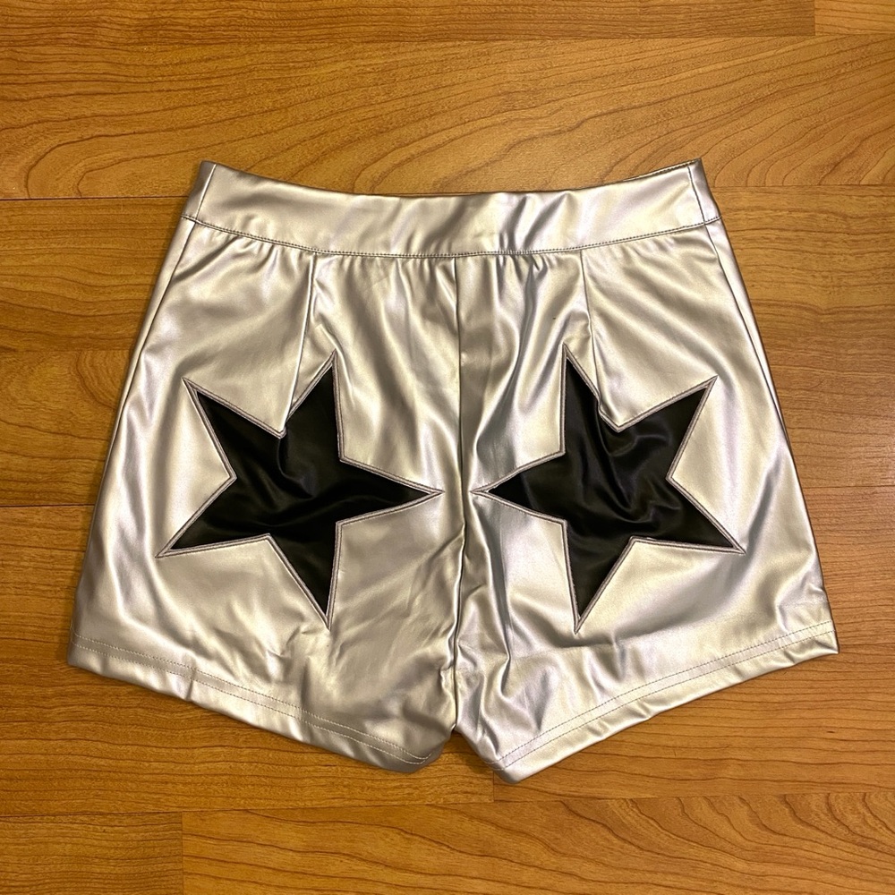 Silver & Black Metallic Star High Waist Festival Shorts